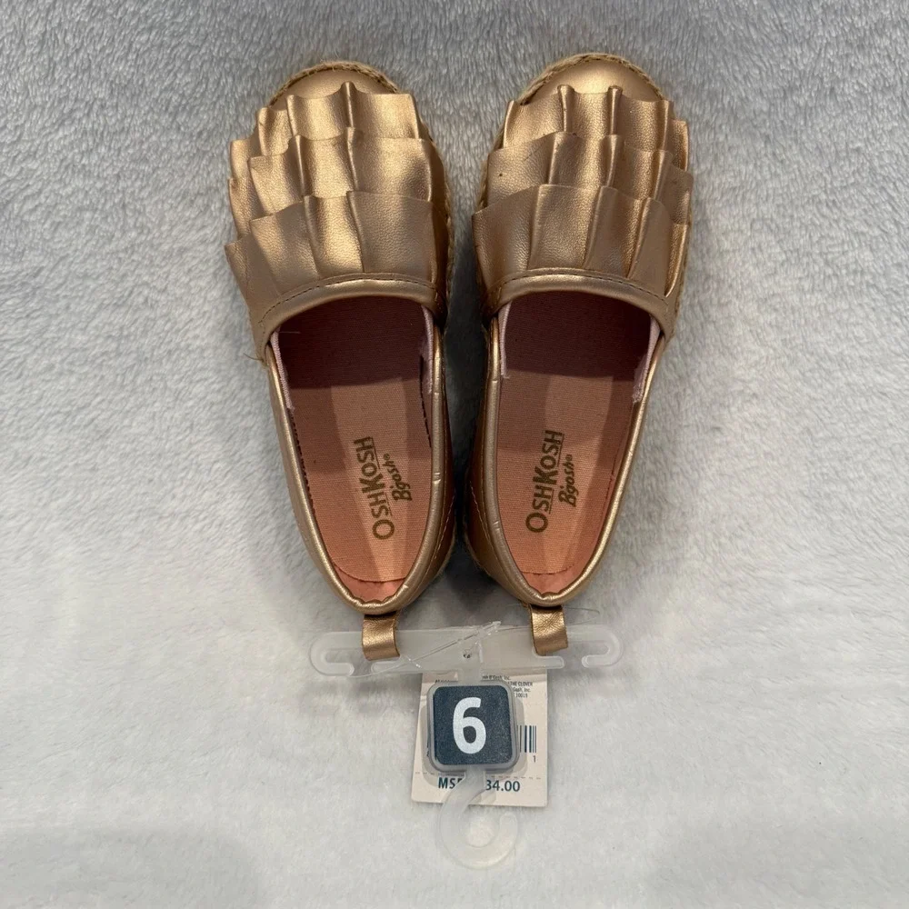 OshKosh Bgosh Toddler Girls Rose Gold Metallic Ruffle Espadrille Flats Size‎ 9